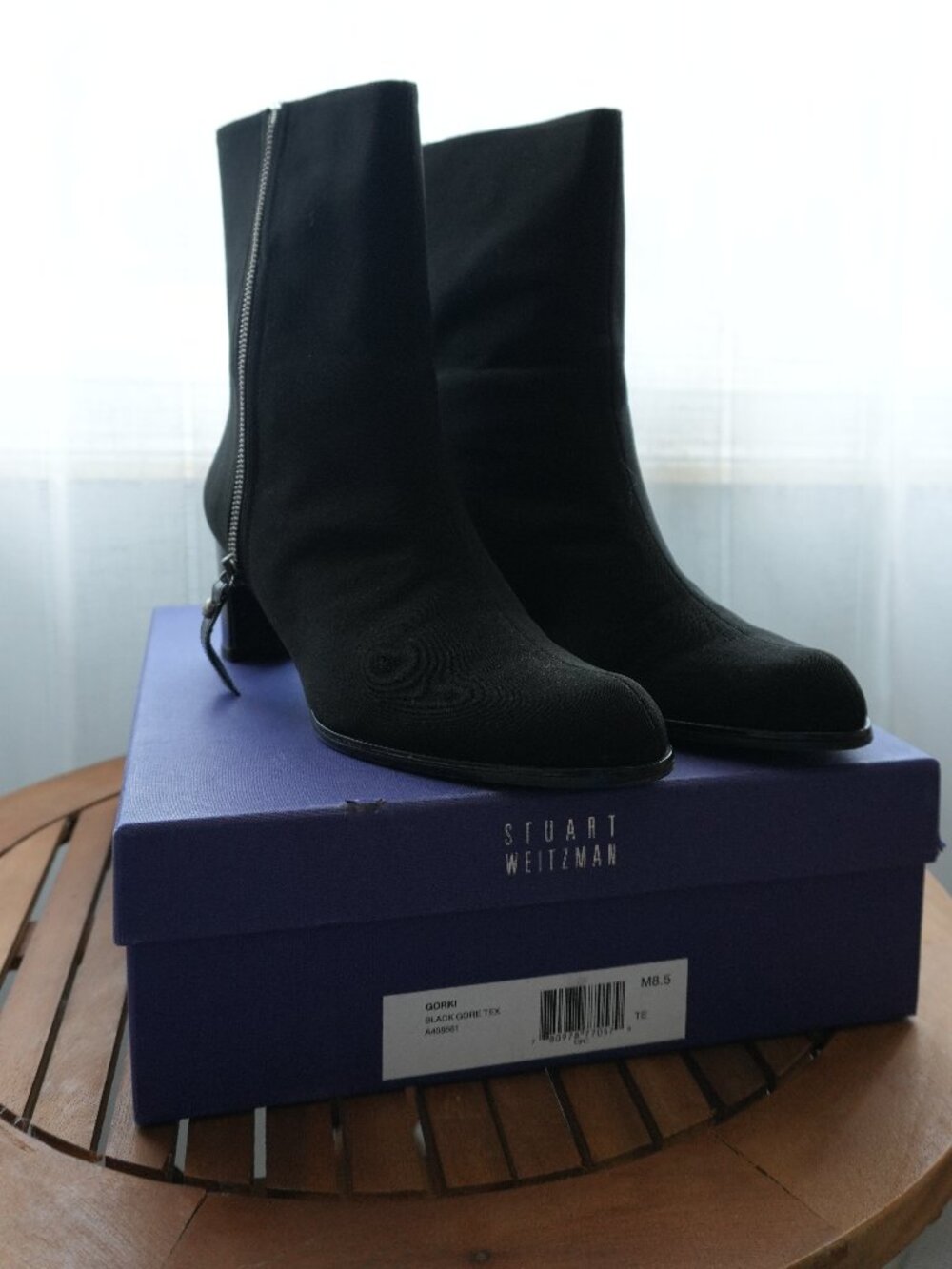 Stuart Weitzman Black GORE‑TEX Waterproof Square Toe Ankle Boot Women's Size 8.5